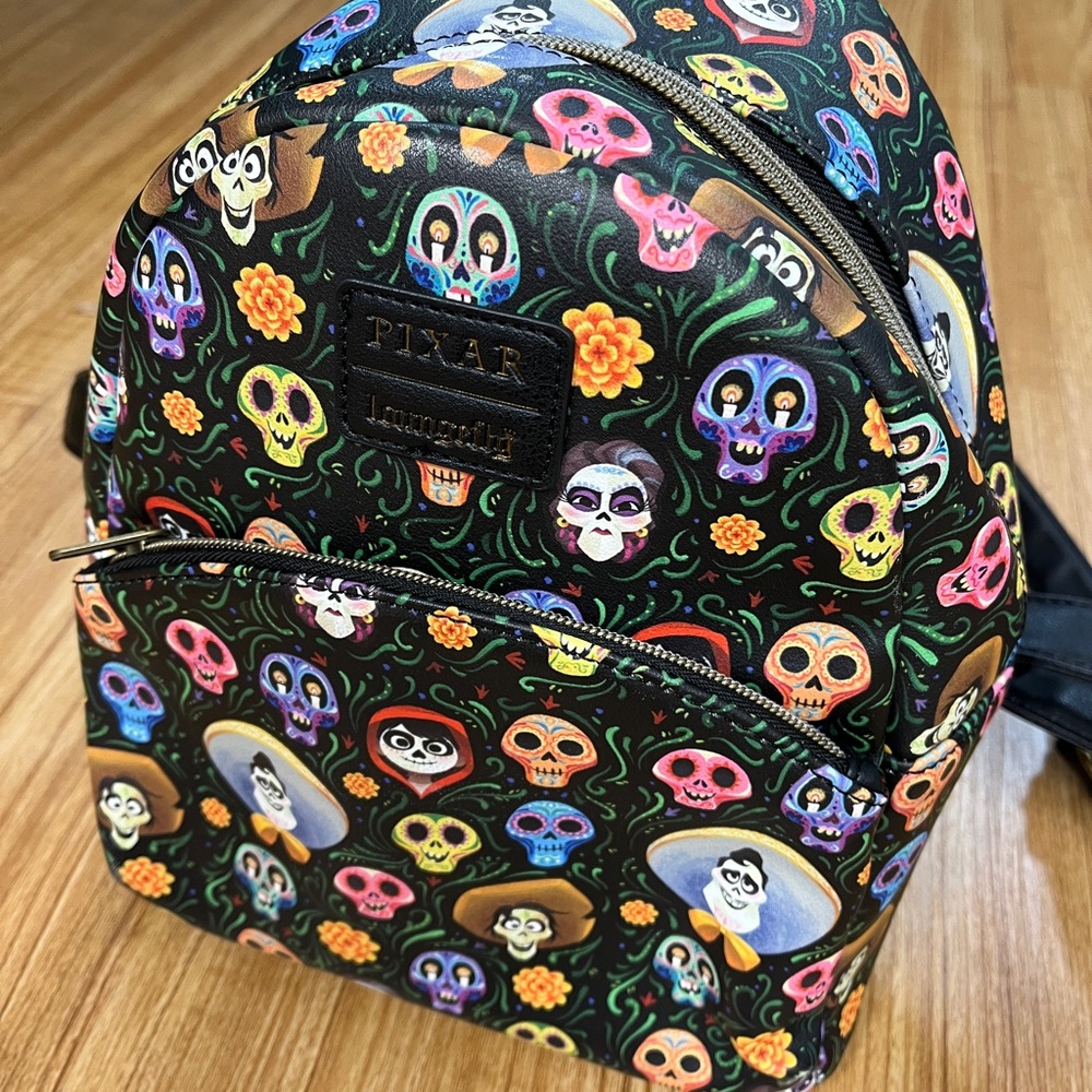 Loungefly Pixar Coco Black Colorful Skulls and Floral backpack excellent